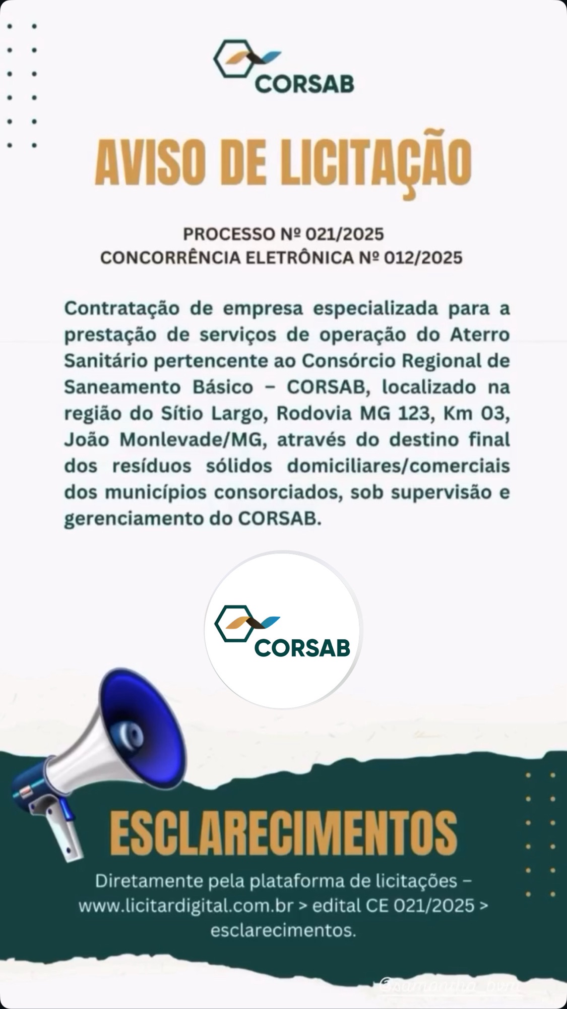 CORSAB abre licitação de R$ 4,7 milhões